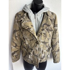 Nina Rossi Studded Camo Jean Jacket Full Zip Hoodie L Casual Streetwear Army